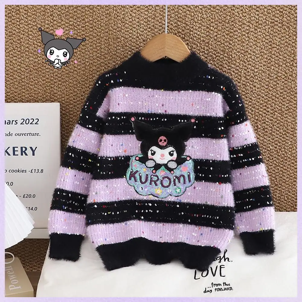 Autumn Winter Children's Sweater Cinnamoroll Knit Sweater Kawaii Anime Sanrios Children's Round Neck Pullover Bottoming Sweater