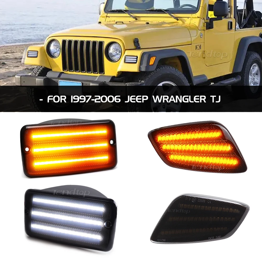 

Dynamic LED Front Turn Signal Light Fender Side Marker Lights DRL White Parking Lights for Jeep Wrangler TJ 1997-2006