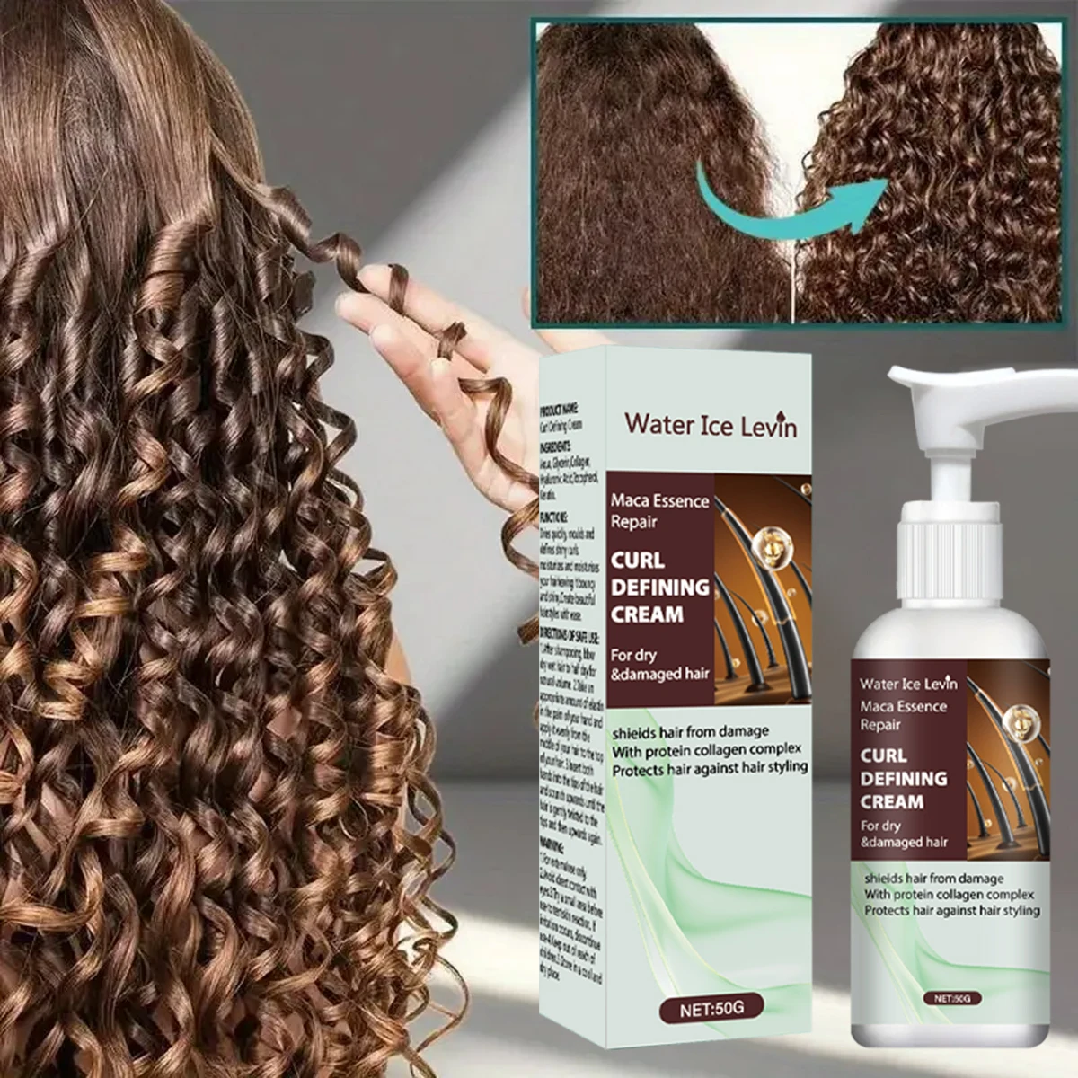 Maca Essence Curl Defining Cream with Keratin & Collagen Quick-Dry Formula for Bouncy, Shiny Curls Frizz Control Protection