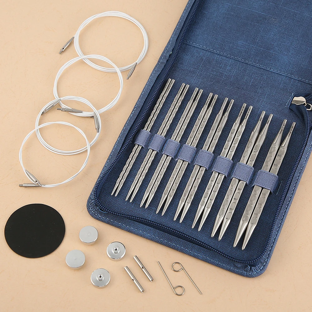 

Набор из 8 пар сменных круговых спиц, иглы для вязания крючком из нержавеющей стали с квадратными эргономичными ручками 3,5-8,0 мм