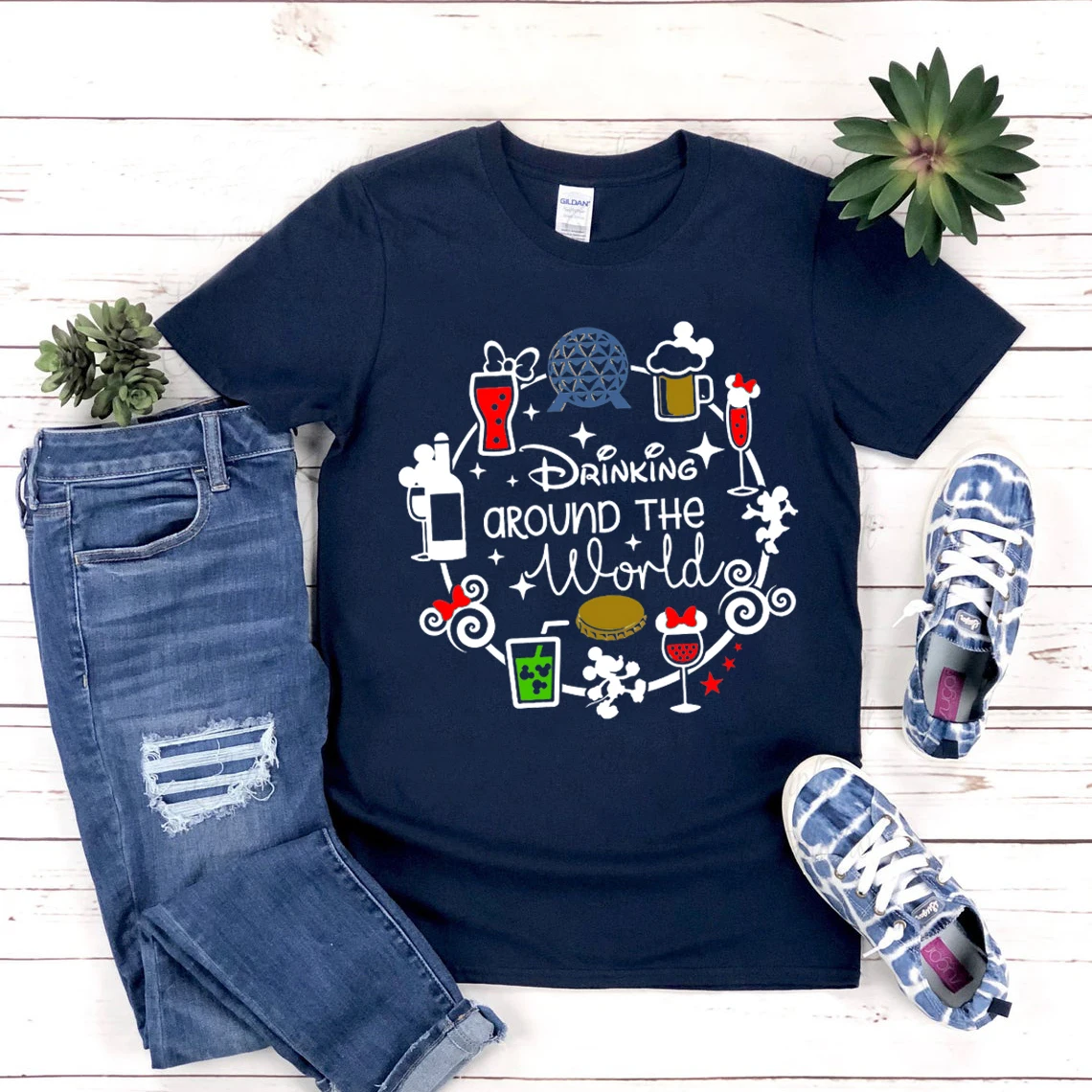 Drinking Around The World Shirt Snacking Around The World Tees Epcot Cool Fun Vacation T-Shirt Graphic T Shirts Casual Tops Tee