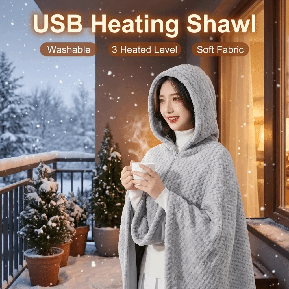 Cozy Washable USB Heating Shawl USB Powered Portable Thermal Blankets Soft Fabric Warm Comfort Electric Blanket Travel
