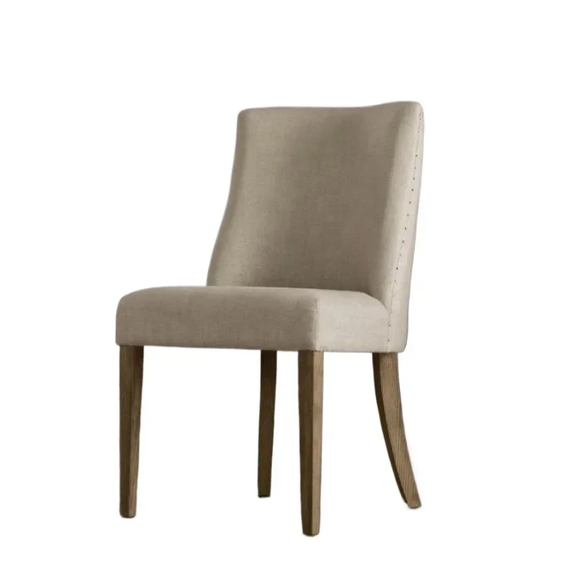 Original single French country retro design solid wood adult dining chair American oak linen office chair