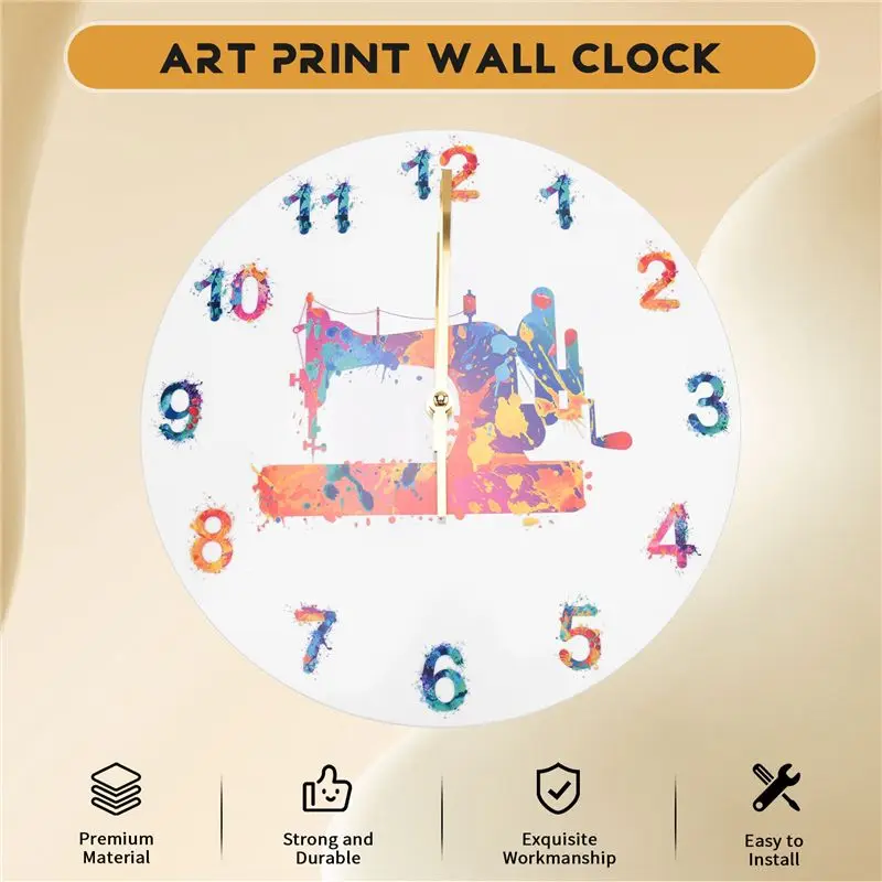 AEA9-Sewing Machine Watercolor Art Print Wall Clock Tailor Sewing Room Sign Silent Decoration Wall Clock Tailor Gift