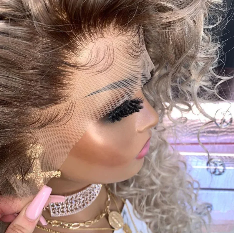 الأفرو غريب مجعد الاصطناعية الدانتيل شعر مستعار أمامي البلاتين شقراء قبل قطعها شعري شعر مستعار للنساء حفلة يومية تستخدم التخليص بيع #5