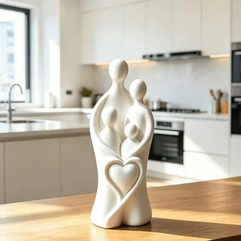 3D Printed White Family Figurine Heart Embrace Design Resin Statue for Home Table Shelf Decor Anniversary Gift Set Family