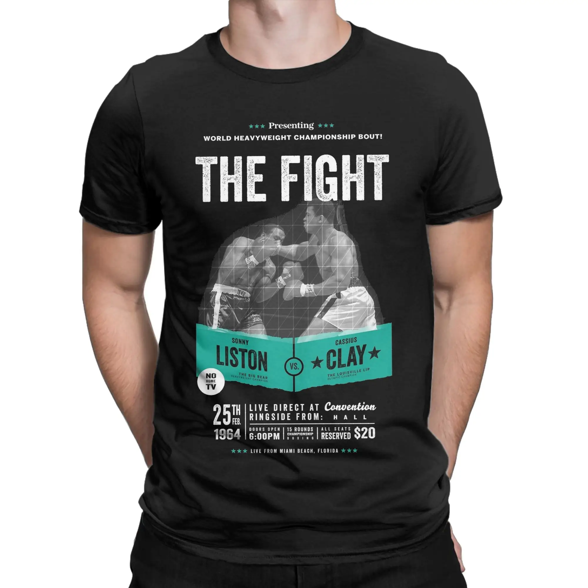 Cassius Clay vs Sonny Liston Ali Boxing T-Shirts for Men Round Neck Pure Cotton T Shirt  Short Sleeve Tees Gift Idea Clothing