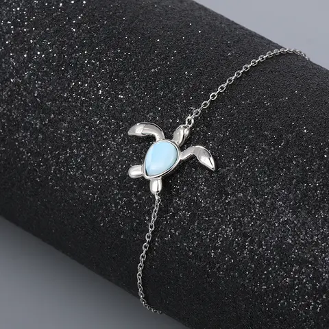 XYOP 고품질 Turtlet 팔찌 925 스털링 실버 간단한 자연 블루 Larimar 팔찌 파인 쥬얼리 여성 파티 선물