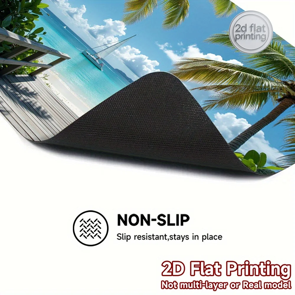1pc Tropical Beach Stove Cover Mat | Turquoise Ocean Coconut Tree Design, Non-Slip, Foldable for Induction Cooktop, Ceramic Hob, view 6