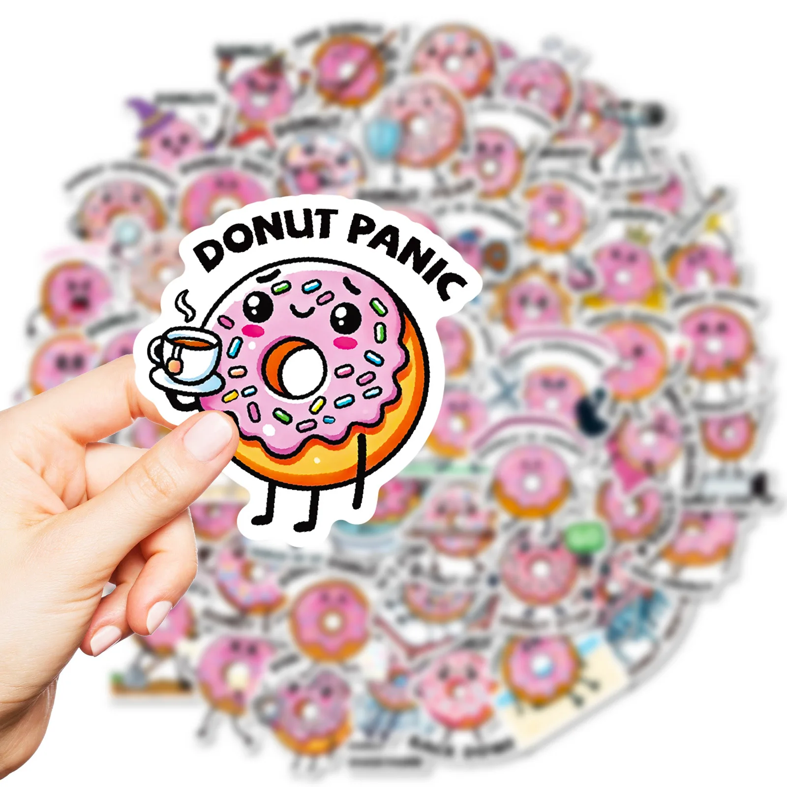 

10/56PCS Cute Doughnut Texts Cartoon Creative Graffiti Stickers Decoration Notebook Phone Guitar Skateboard Waterproof Sticker