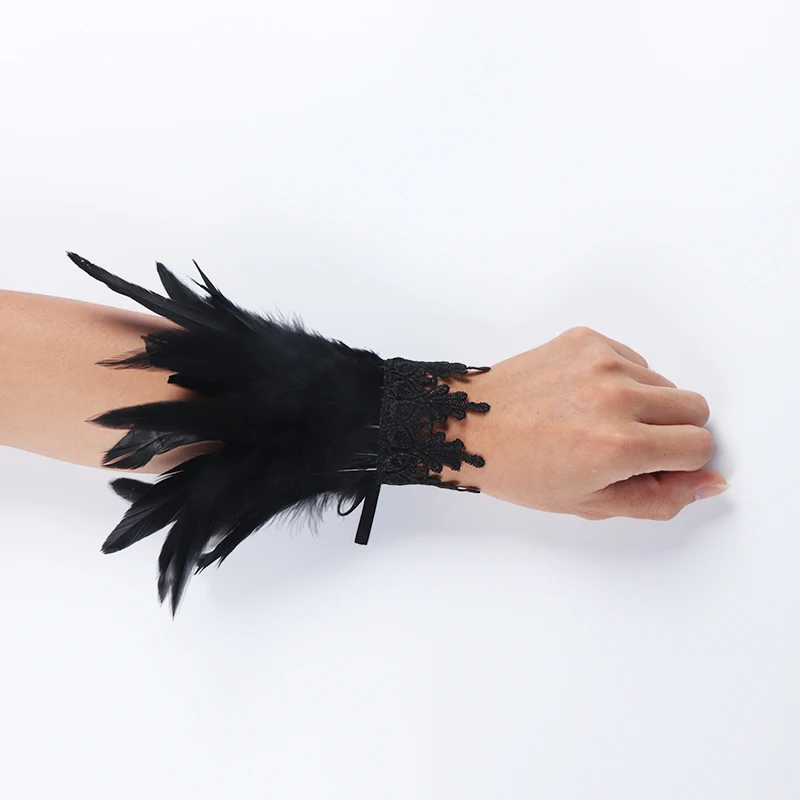 Guantes de plumas góticos Punk, Mangas desmontables, calentadores de brazos, puño de plumas, disfraz de Cosplay, fiesta, espectáculos de escenario