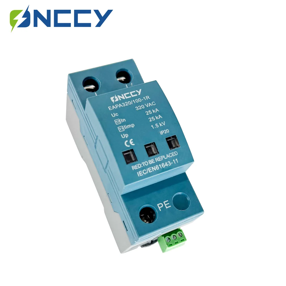 ONCCY 1P Surge Protector 100KA, Surge Arrester T1+T2, Surge Protector AC SPD 220V 230V 320V 385V 440V,Din Rail Installation