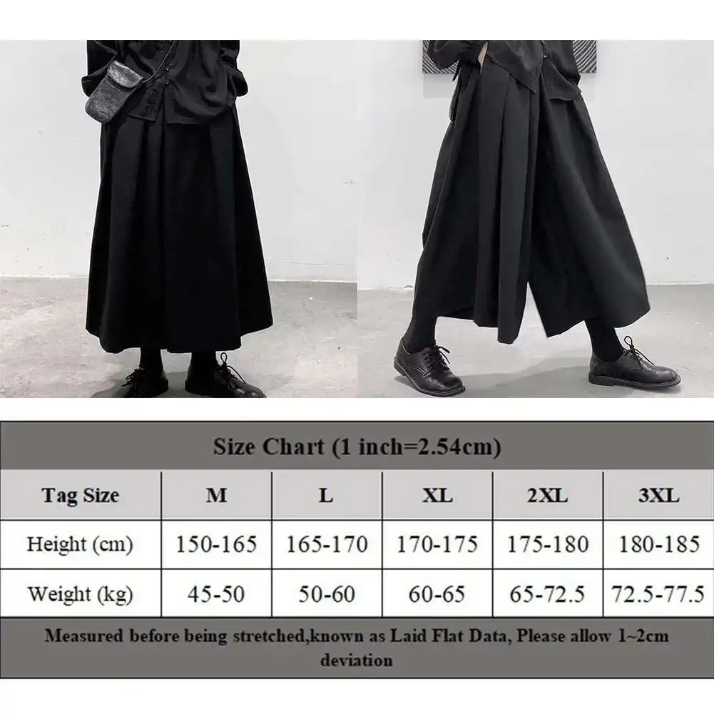 Men's New Pants Hakama Design Loose Wide Mens Leg Gothic Dark Style Cropped Sense High Waist Samurai Fashion Straight Male Skirt
