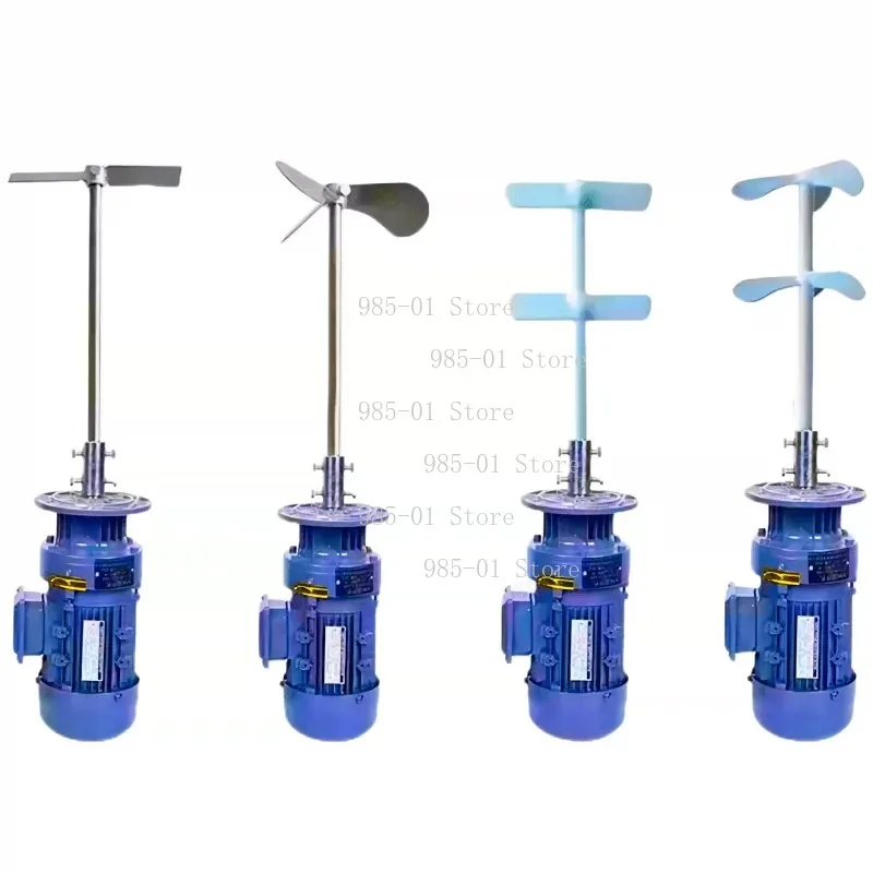 Vertical industrial agitator with reducer and motor pump, for sewage liquid, chemical and detergent dosing mixing barrels