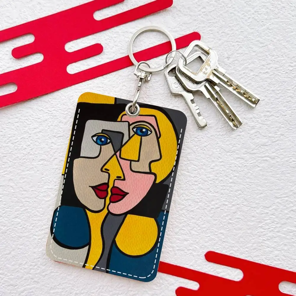 Picasso Abstract Art PU Soft Leather Rectangular Key Card Holder Induction Elevator Protection Cover Youth Faion Accory