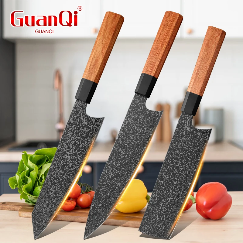 Hand Forged Sharp Damascus Steel Kitchen Knive Vegetable Meat Sashimi Kitchen Chef Wood Handle Utility Knife Cooking Kitchenware