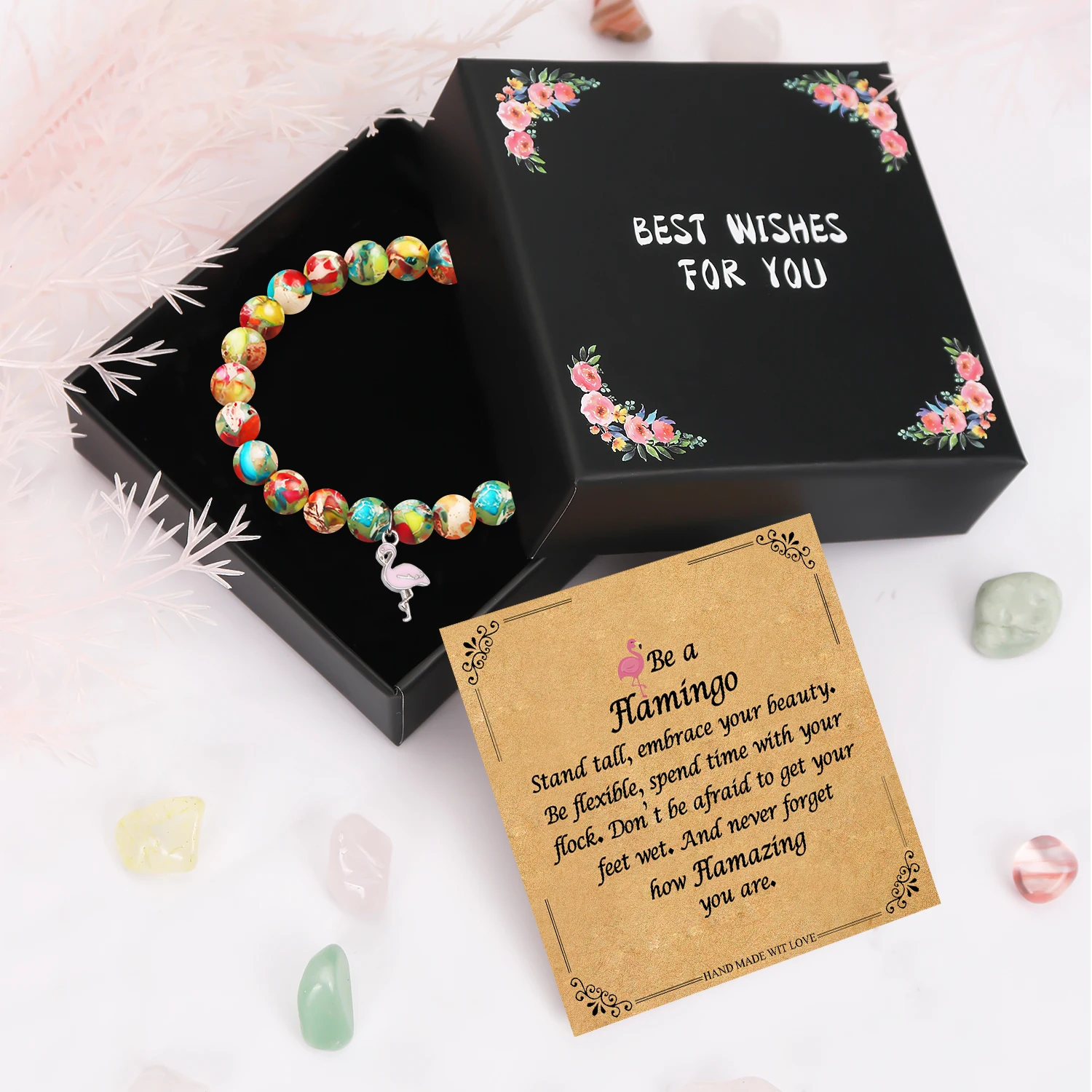 1pc Elegant Flamingo Bracelet & Blessing Card Gift for Daughter Aunt Son and Mom Dad, Ideal Christmas Flamingo Bracelet Gift