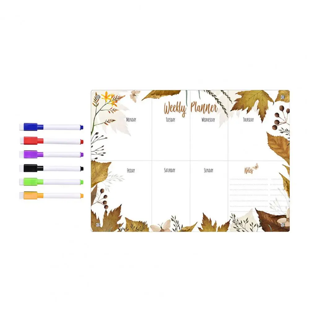 The colorful transparent acrylic weekly planning note message board is erasable and reusable.