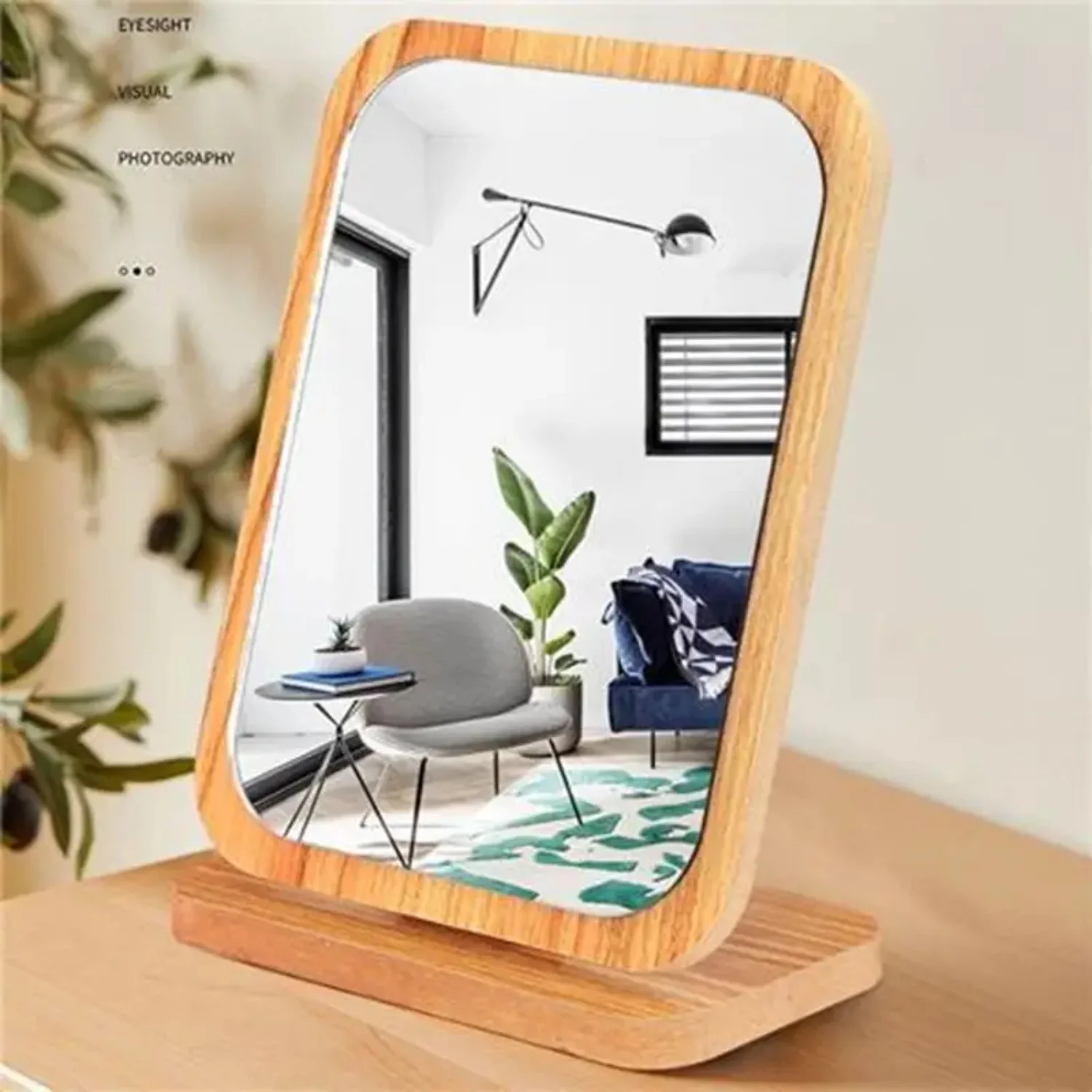 Portable Folding Wooden Tabletop Dressing Mirror with Stand - Rectangular Cosmetic Mirror for Women