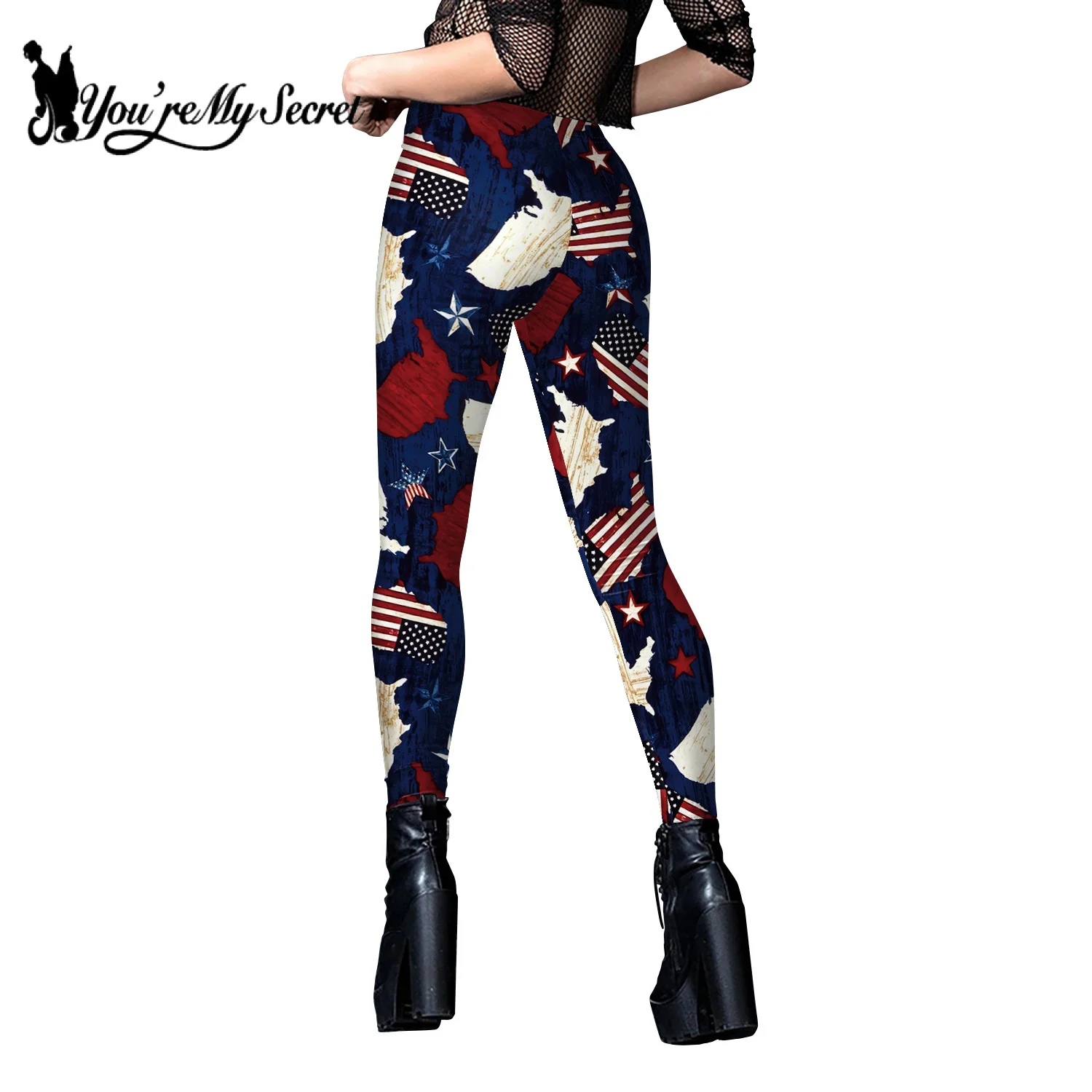 [You\'re My Secret] New American flag Stripes Printed Yoga Pants Women Push Up Fitness Gym  Trouser Pencil Leggins