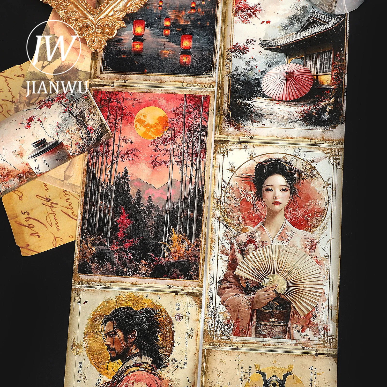 JIANWU 80 مللي متر * 205 سنتيمتر أزهار الكرز خمر شخصية المشهد المواد الكولاج سجل القصاصات اشي الشريط الإبداعية مجلة القرطاسية