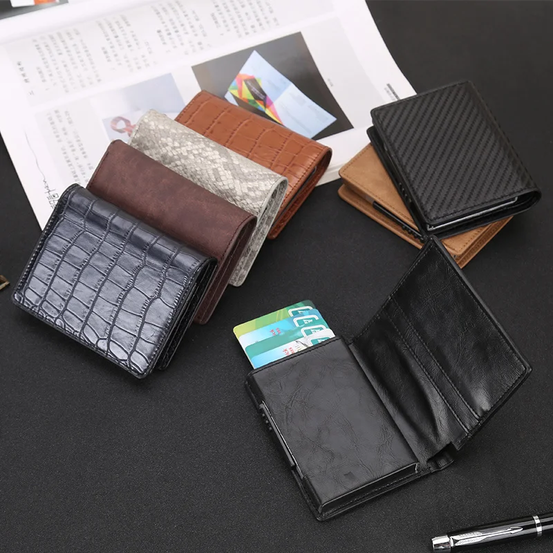 Mini Slim Wallet Men with Sild Aluminum Case Pu Leather Carteira Masculina Fold Smart Men's Wallet Purse Money Bag Luxury Newest