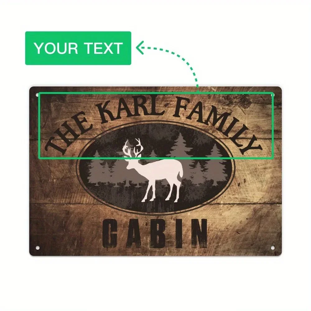 CIFbuy Customizable 2D Flat Tin Metal Sign,Personalized Family‑Cabin Text Wall Ornament,Rustic Decor for Farmhouse Chalet Home G