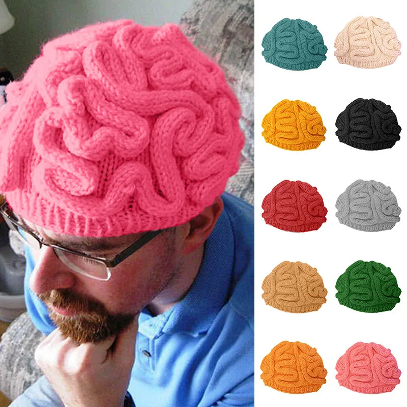 Brain Shaped Hat Hand Knitted Wool Hat Elastic Beanies Women Men Casual Party Hats Spoof horror brain Hat Winter 10 colors