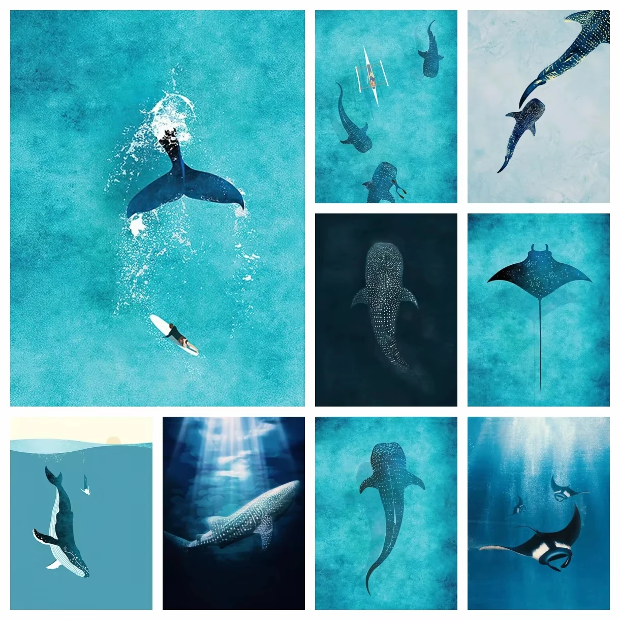 Diamond Art Painting Stitch 5D DIY Mosaic Sea Creatures Giant Whale Sharks Animal Embroidery Kits Bedroom Decoration Gift