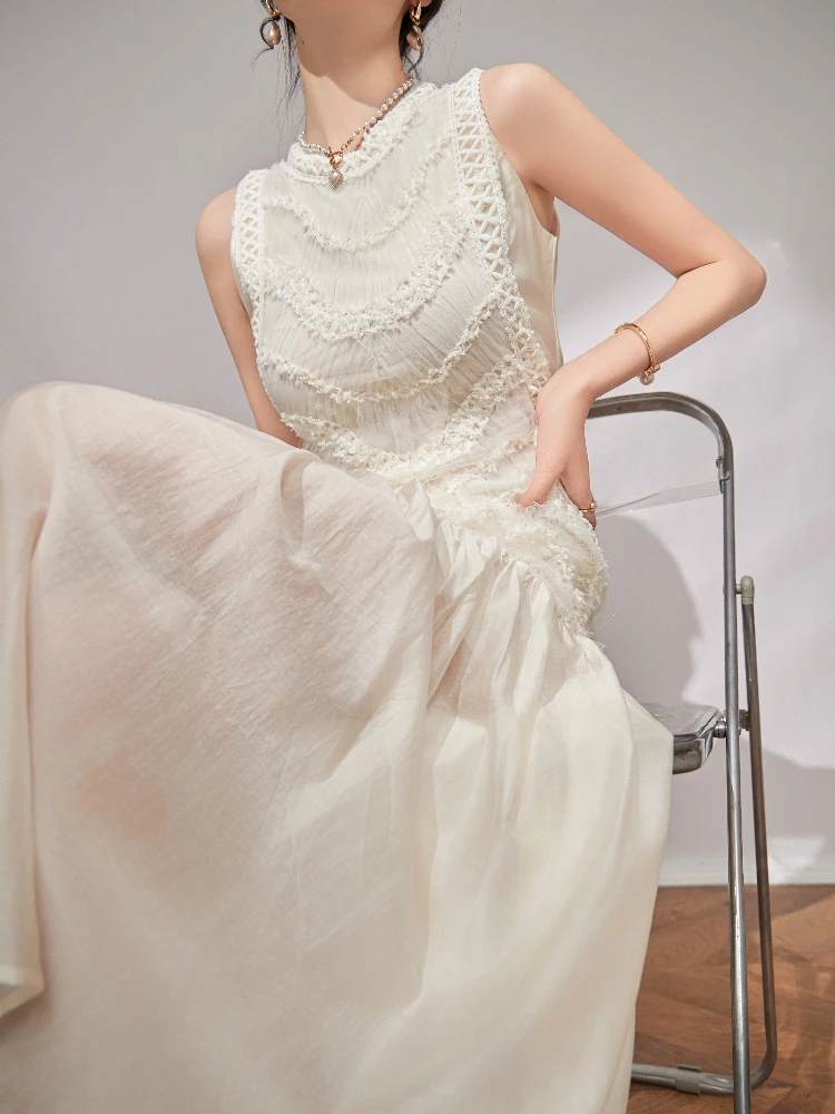 

Elegant Splice Long Dress Fashionable Summer New Style Women's Dress Slimming Waist High Waist A-Line Skirt Casual Wear