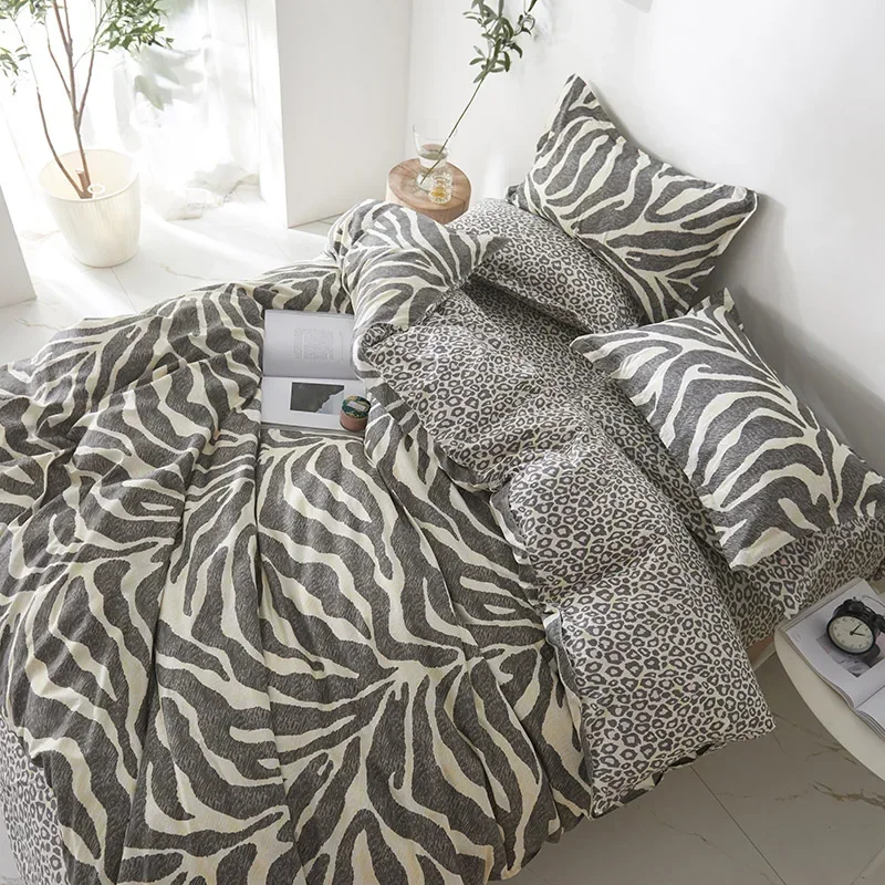 

Leopard Black White Print Duvet Cove Set with Pillow Case for Twin Full Queen and King Size Home Living Bedding Sets No Sheet