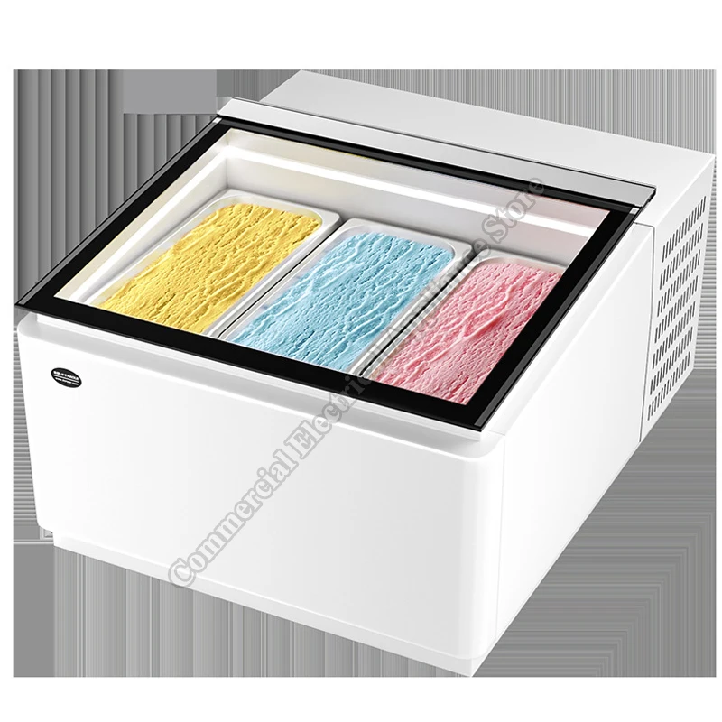 Hard Ice Cream Display Cabinet LED -18~23℃ Desktop Frozen Ice Cream Cabinet Thick Cut Fried Yogurt Milk Display Cabinet