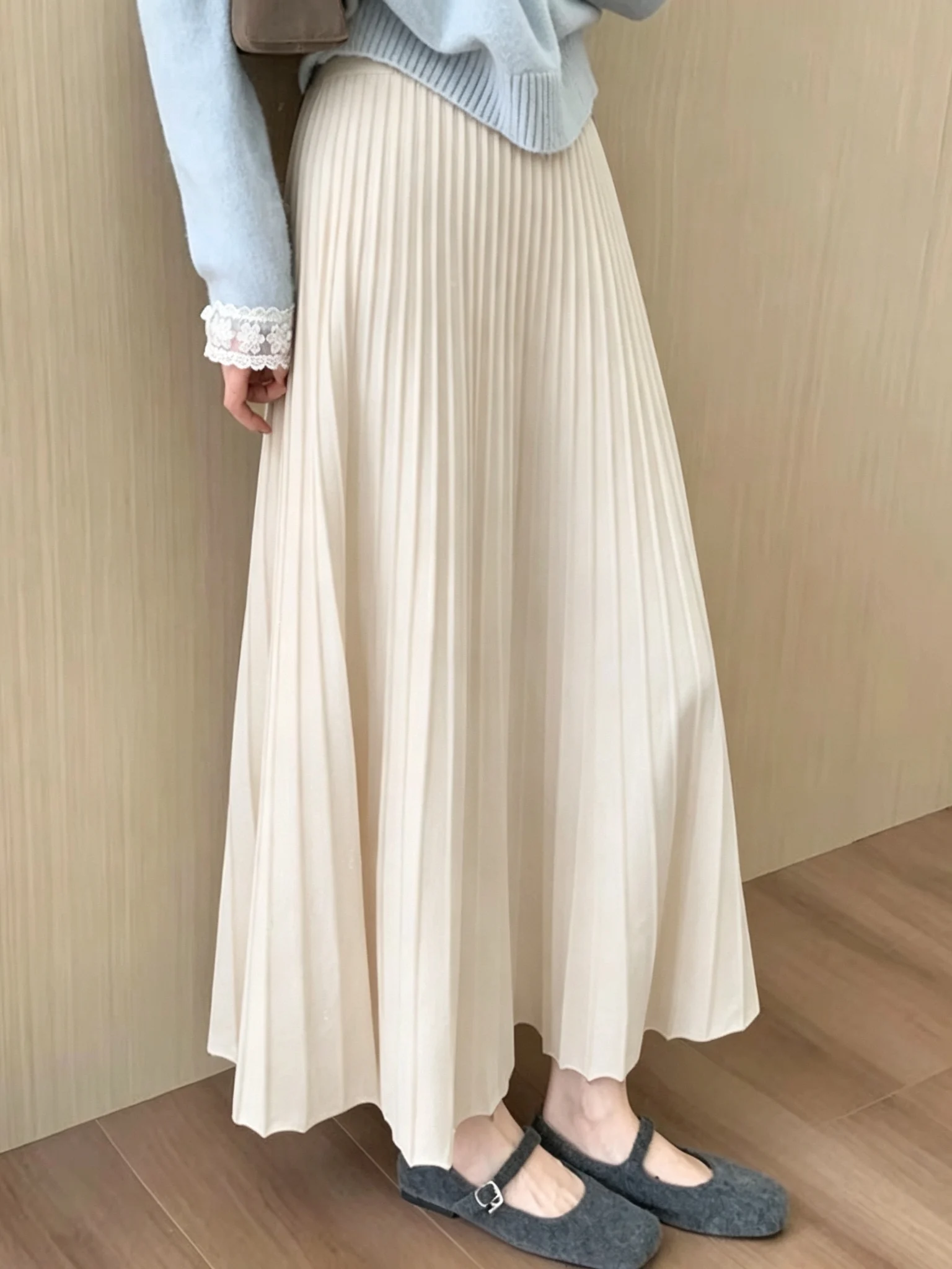 High Waist Knitted Midi Skirt Women's Thickened Gentle Pleated Half-length Soft Umbrella Skirt Autumn 2026 Early High Fashion...