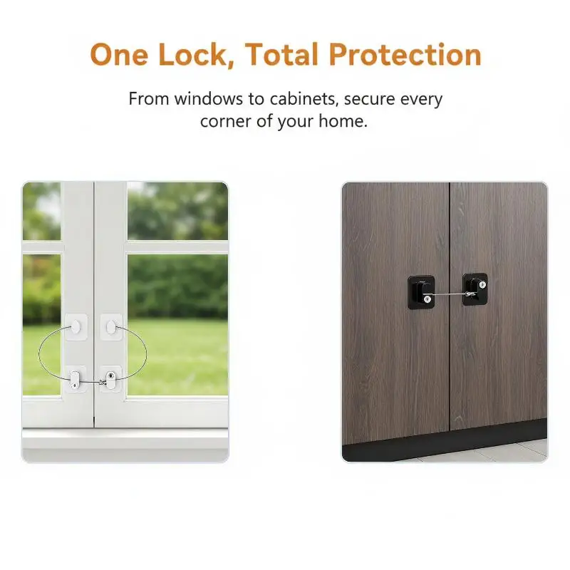 Combination Refrigerator Lock Heavy Duty Steel Cable No Drill Adhesive Mount for Pet Proof Home Kitchen Cabinet Fridge Door