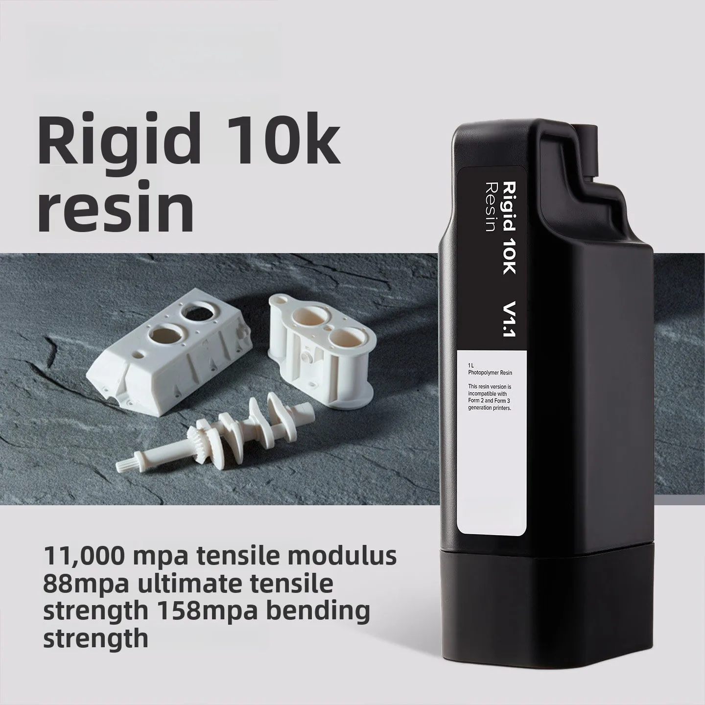 SLA Light-Curing Rigid 10K Resin, for Compatible with Formlabs Form4, Photopolymer for Engineering Prototyping, 1L