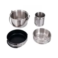 Camping Cookware 4PCS Outdoor Pot and Bowl Set Lightweight Picnic Supplies Stainless Steel 304 Camping Cookware Set