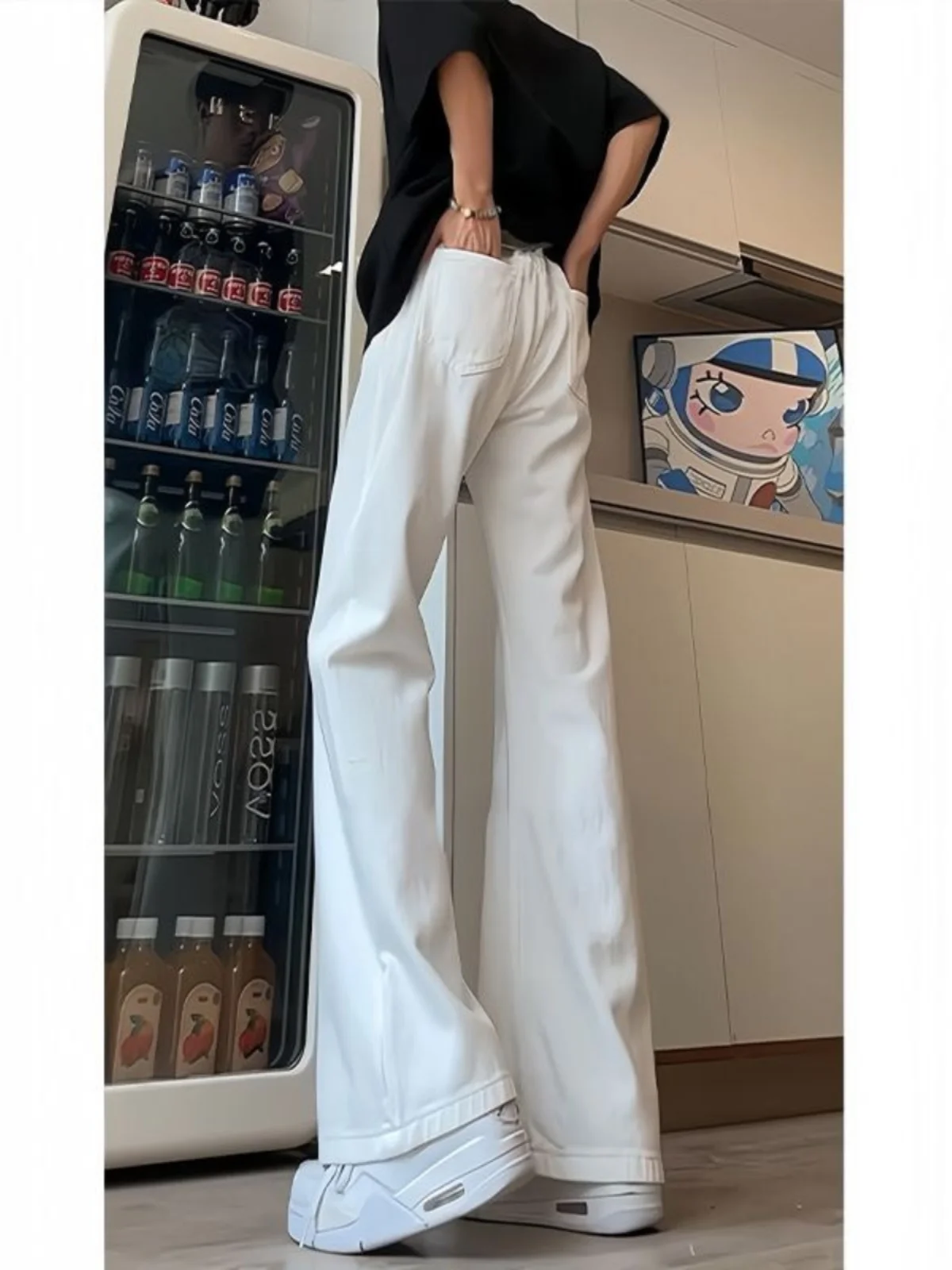 

Advanced White Men's Jeans High Street American Sle Leg Lengthening Rise Crotch Version Straight Leg Micro Flared Pants