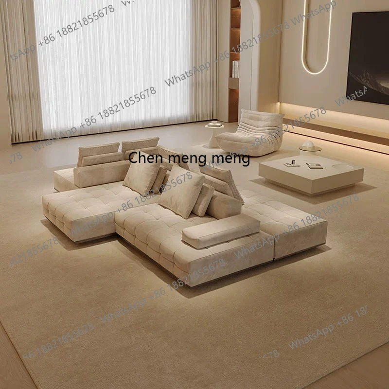 Italian minimalist fabric sofa designer light luxury, villa module combination straight row double-sided sofa