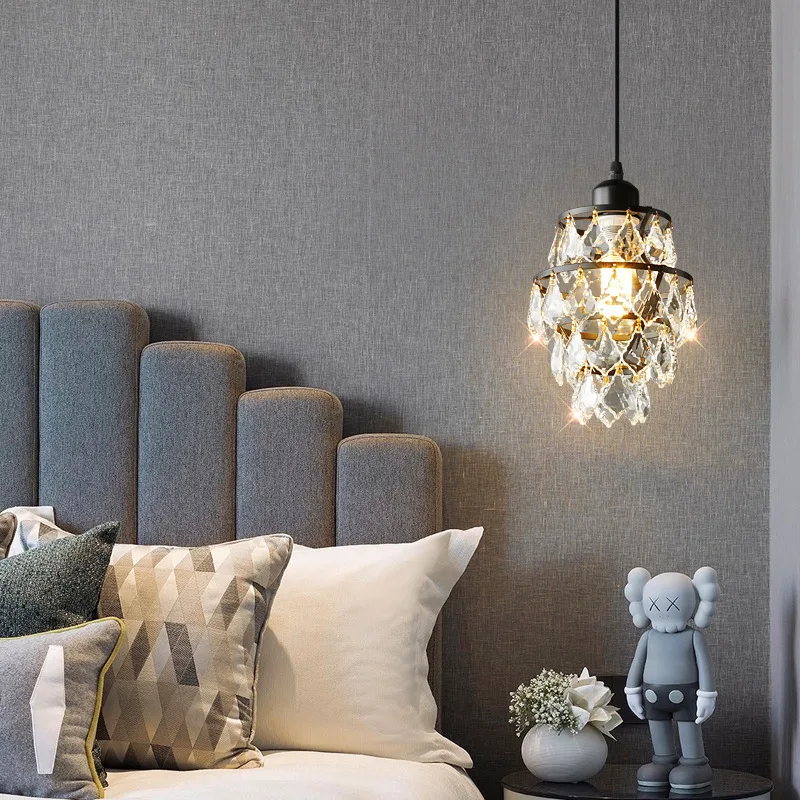 American Minimalist Singe Head Crystal Pendant Lights Restaurant Living Room Bedroom Headboard Modern Home Accessories LED Lamps