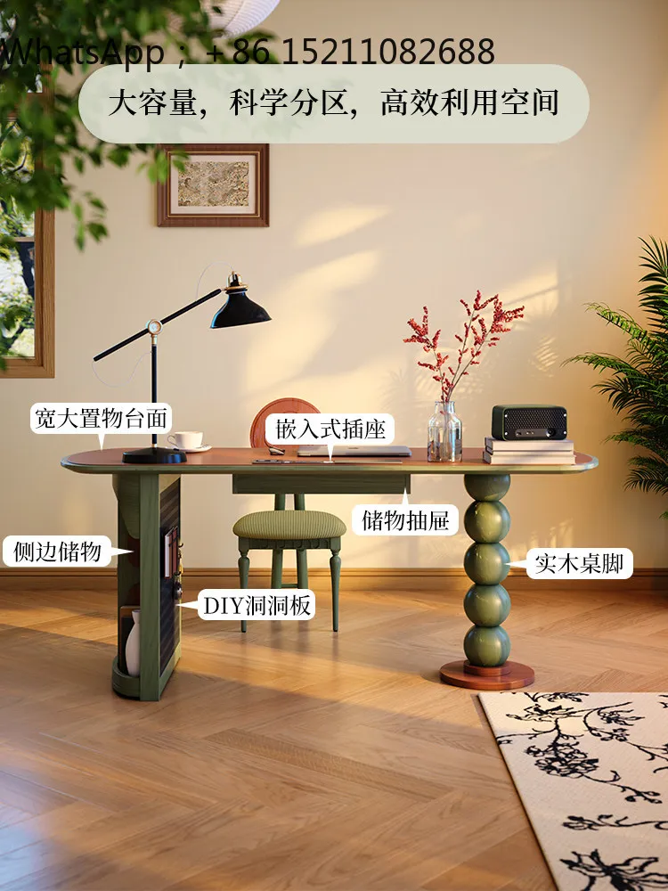 LLY hole board integrated desk antique solid wood with drawers retro desk shelf computer table