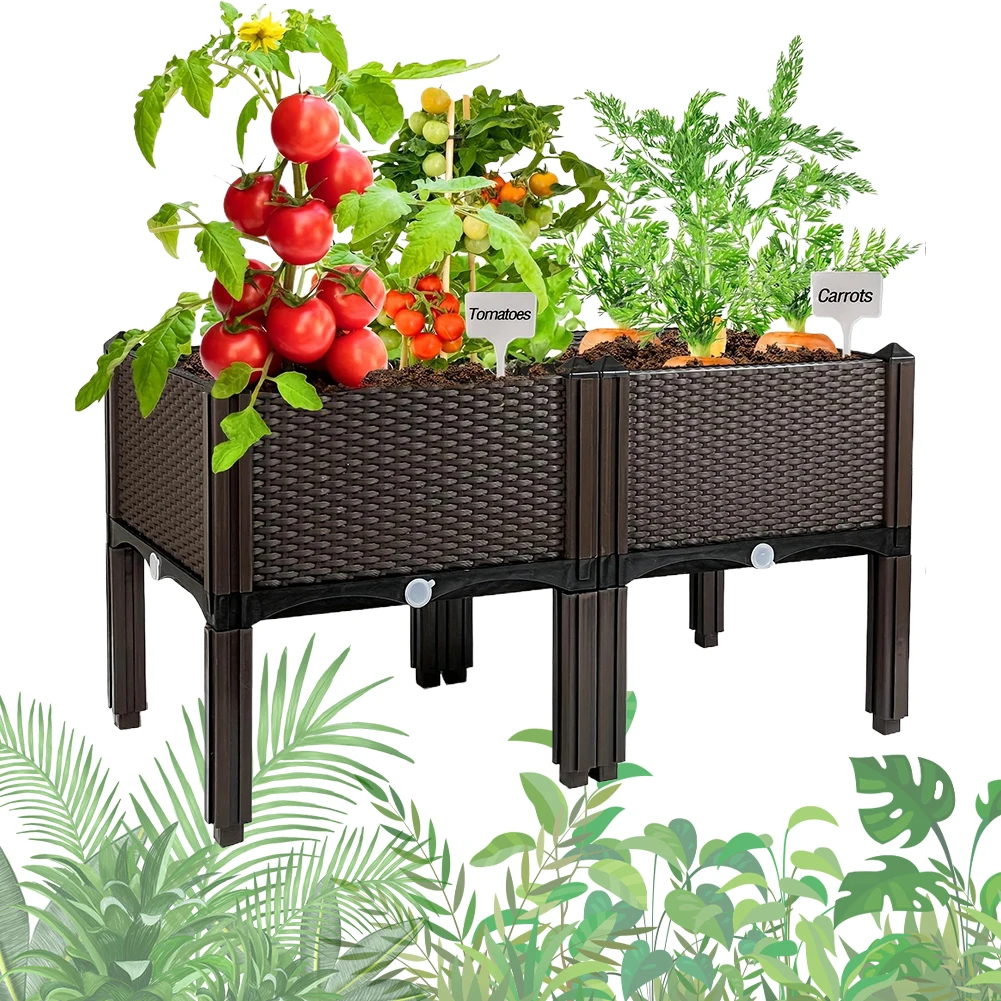 

Raised Garden Flower Pot Planter Above Ground Flower Vegetable Standing Box with Drain Outlet Planters Pots Decoration Outdoor