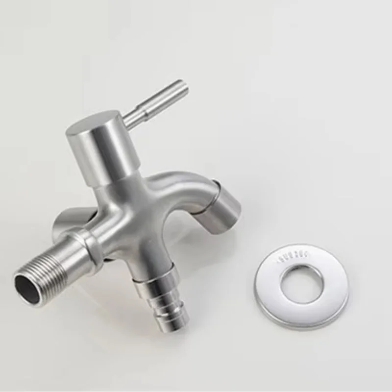 304 Stainless Steel Faucet Lengthened One Into Two Out Multi-Function Double-Outlet Washing Machine Faucet