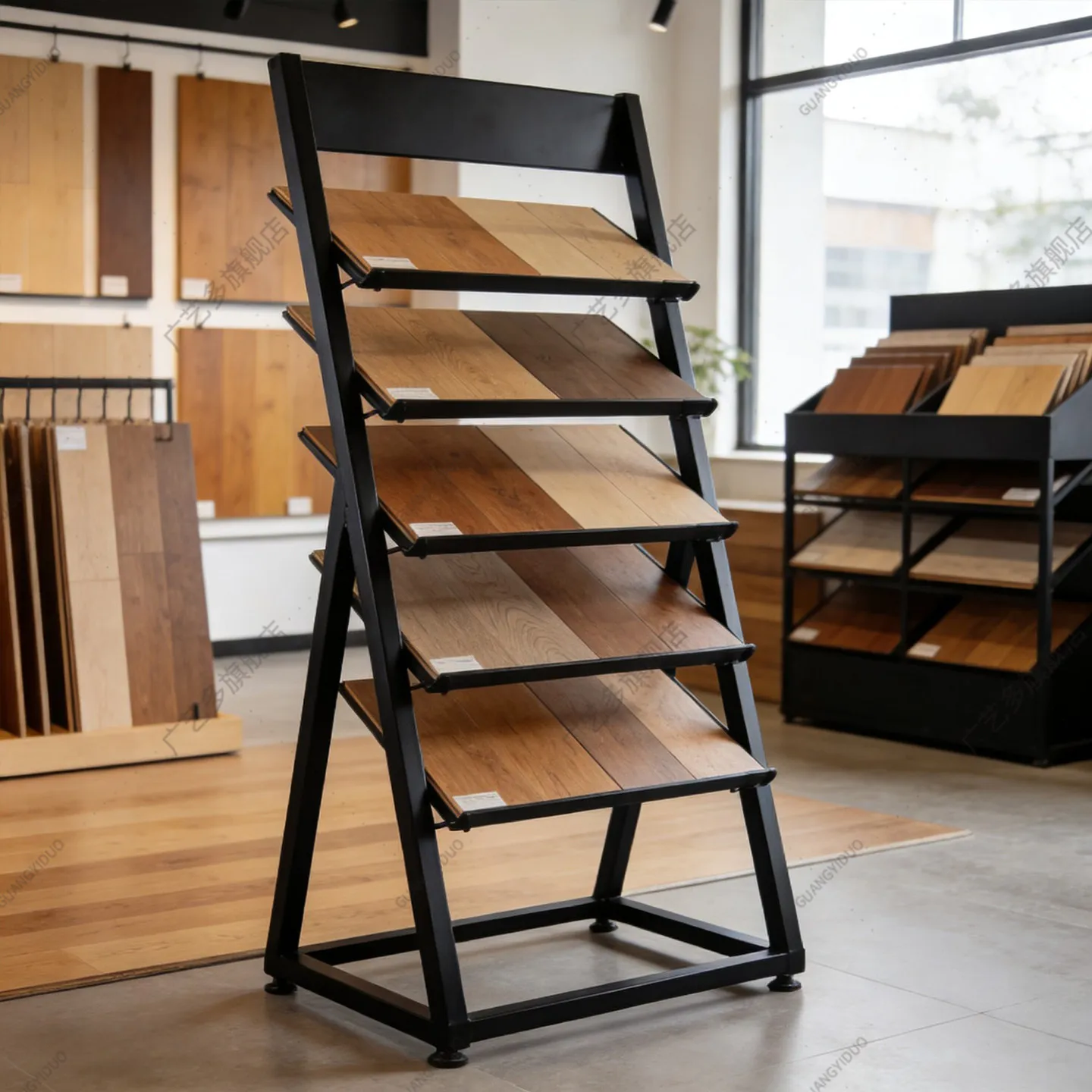 

Wooden floor whole house custom color plate rack aluminum gusset plate sample rack tile stone display rack clothing