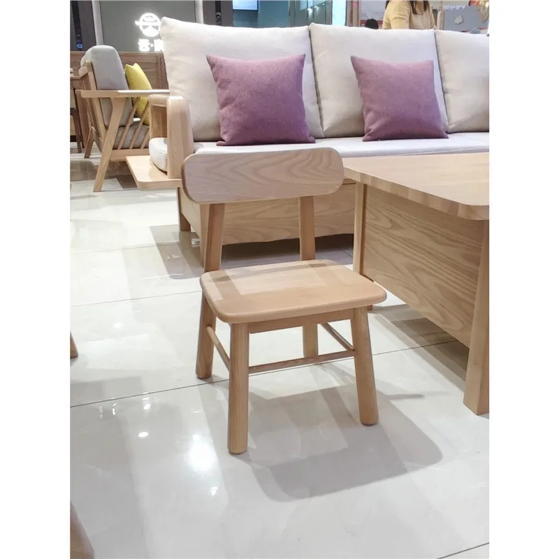 Ash wood small stool small chair household small bench wooden stool low stool children's living room baby backrest shoe changing