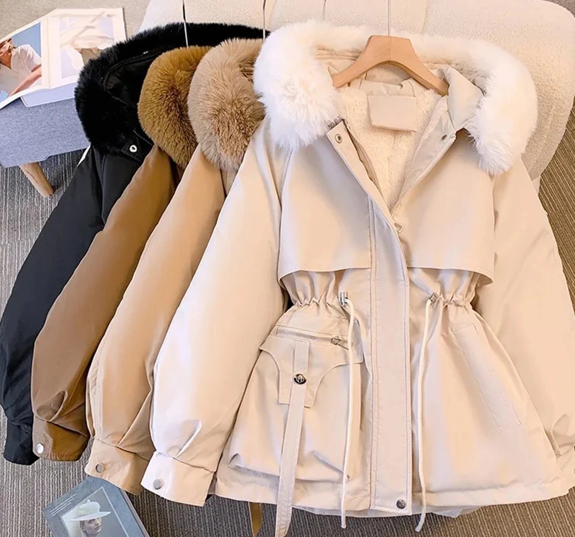 Women Casual Elegant Office Lady Parkas Long Sleeve Single Breasted Jacket 2023 Winter Fashion Warm Solid Folds Pocket Coat