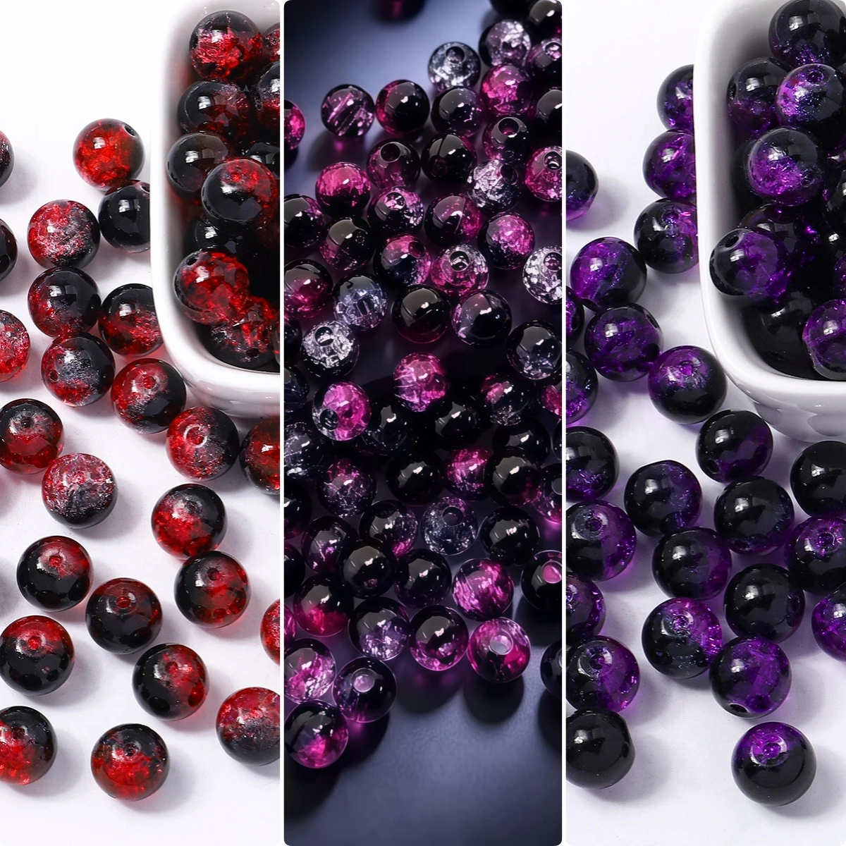 8mm Black Purple, Red, Rose Red, Three Colors, Gradient Crack Beads. Acrylic Beads, DIY Jewelry, Pendants, Decorative