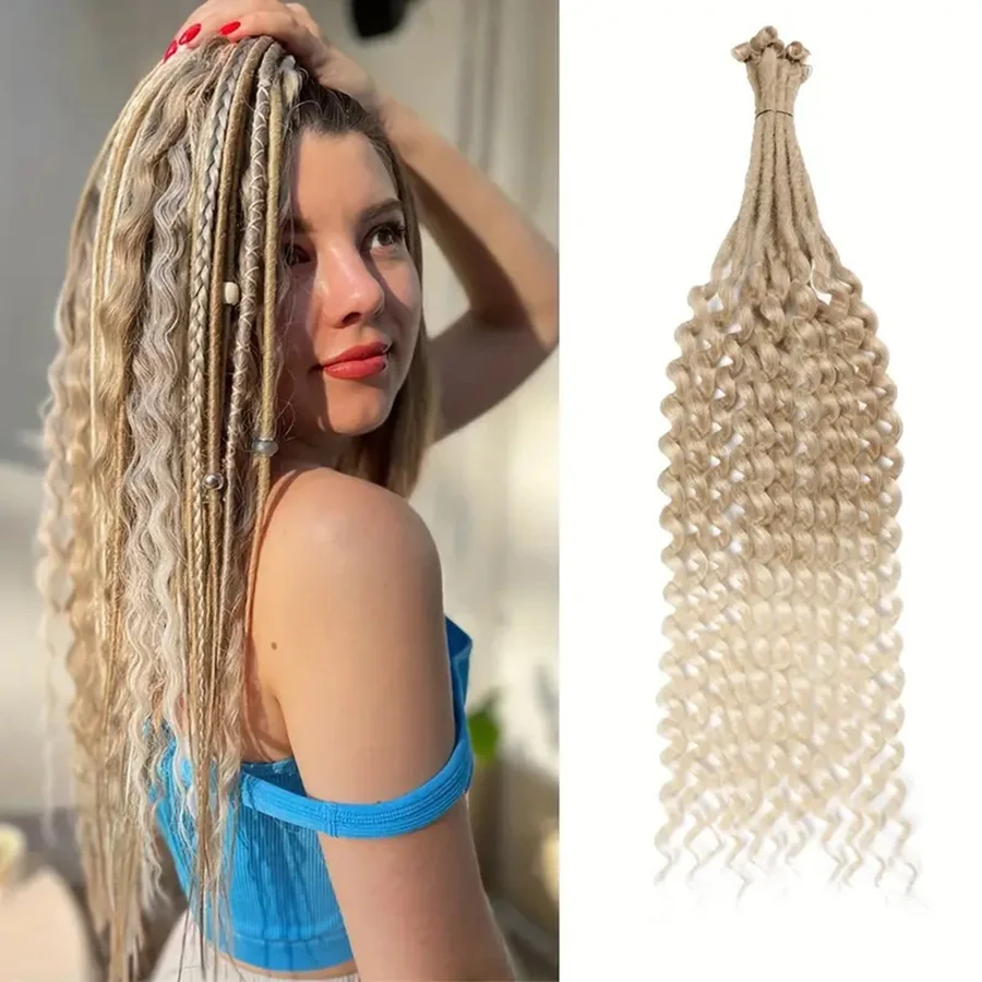 24inches 10 Strands Thin Wavy Soft Light Brown to Blonde Dreadlock Extensions Wavy Dreadlocks Synthetic Dreadlock Extensions