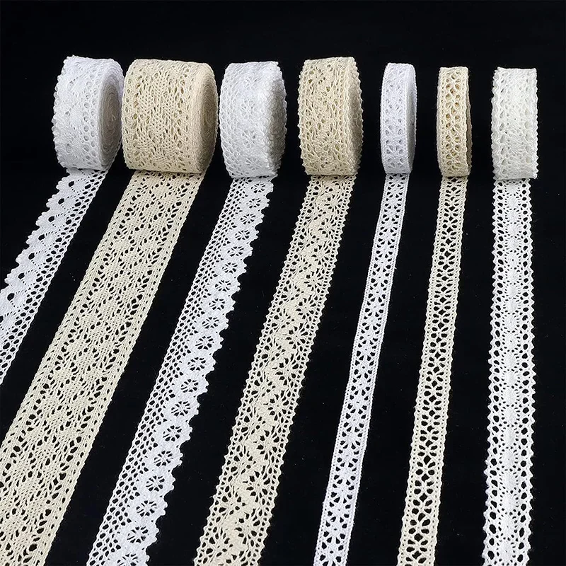 2/5Yards Cotton Lace Trim Vintage Lace Ribbon Crochet Cotton Lace Scalloped Edge White Beige Lace For Sewing Craft Wedding Decor