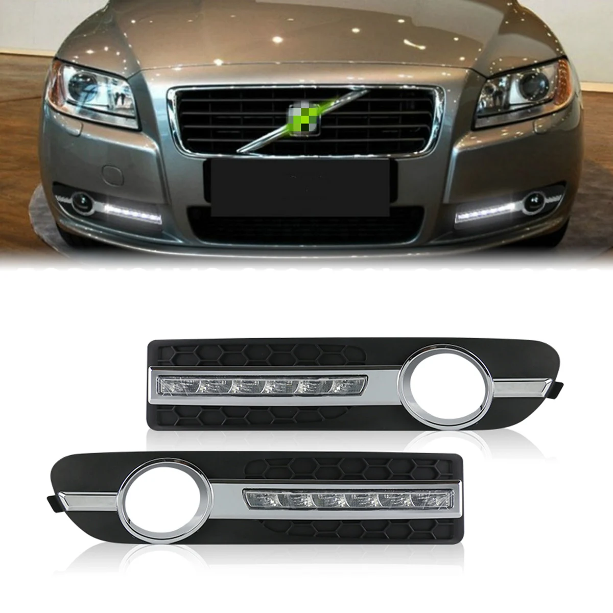 2PCS LED White Yellow DRL Daytime Running Light Fog Driving Lamp For Volvo S80 S80L 2007 - 2013 Car Styling