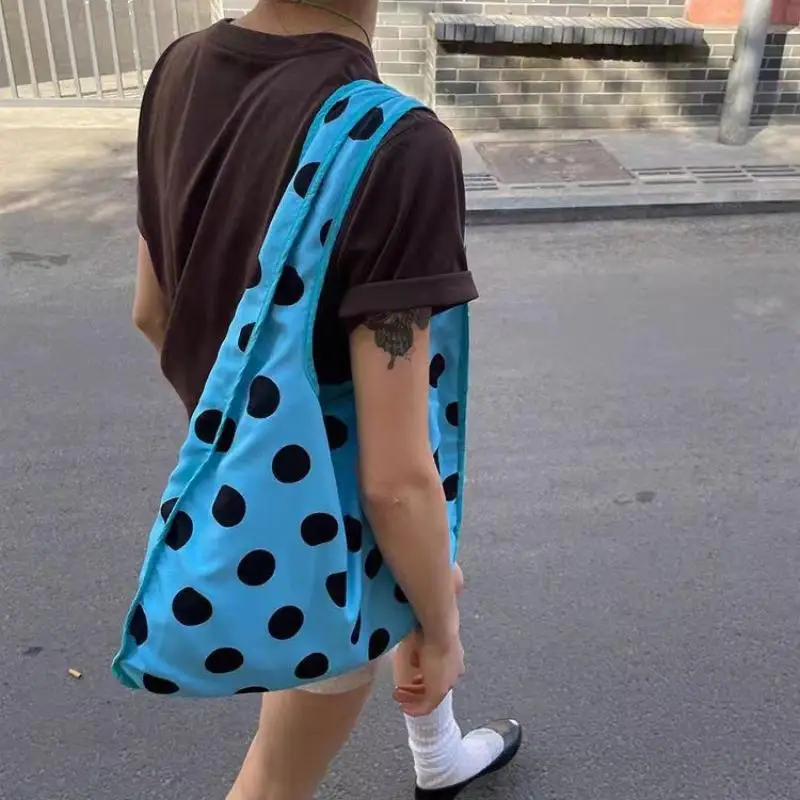

Women's Casual Blue Polka Dot Canvas Tote Bag; Korean Simple Large Capacity Shoulder Bag